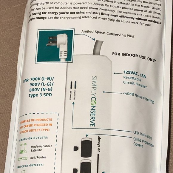 *NIB* Simply Conserve 7 Outlet Advanced Power - Picture 7 of 9